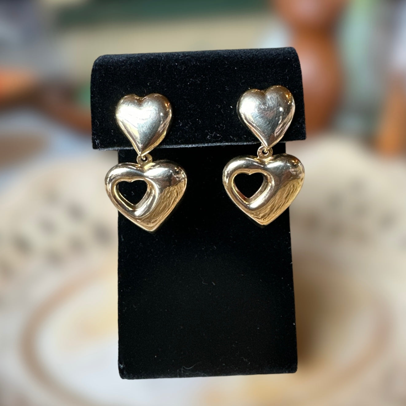14k Gold Designer "Brev Unoaerre" Heart Drop Stud Earrings
