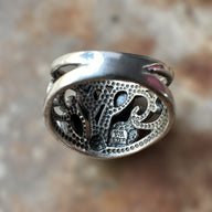 1950s Sterling Silver and Pear-cut hematite ring by Wheeler Manufacturing Co
