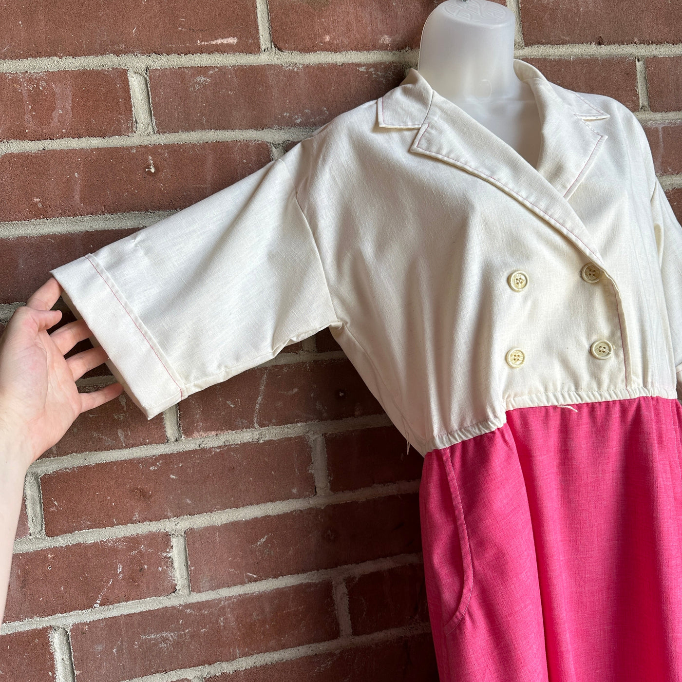 1980s Vintage White/Pink Color-Block “Dovani of Dallas” Dress