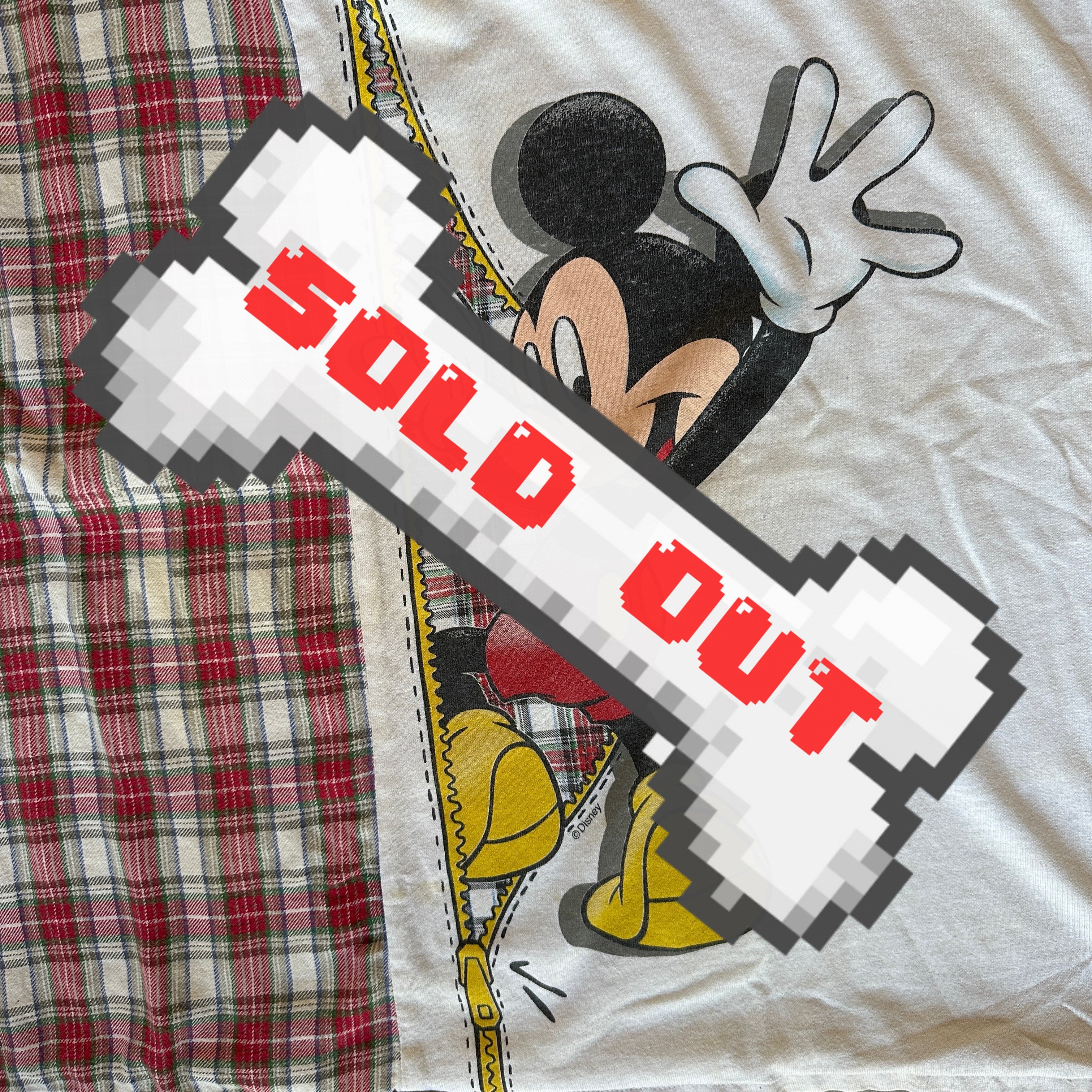 1990s Mickey Unlimited Red/White Plaid Crop T-Shirt