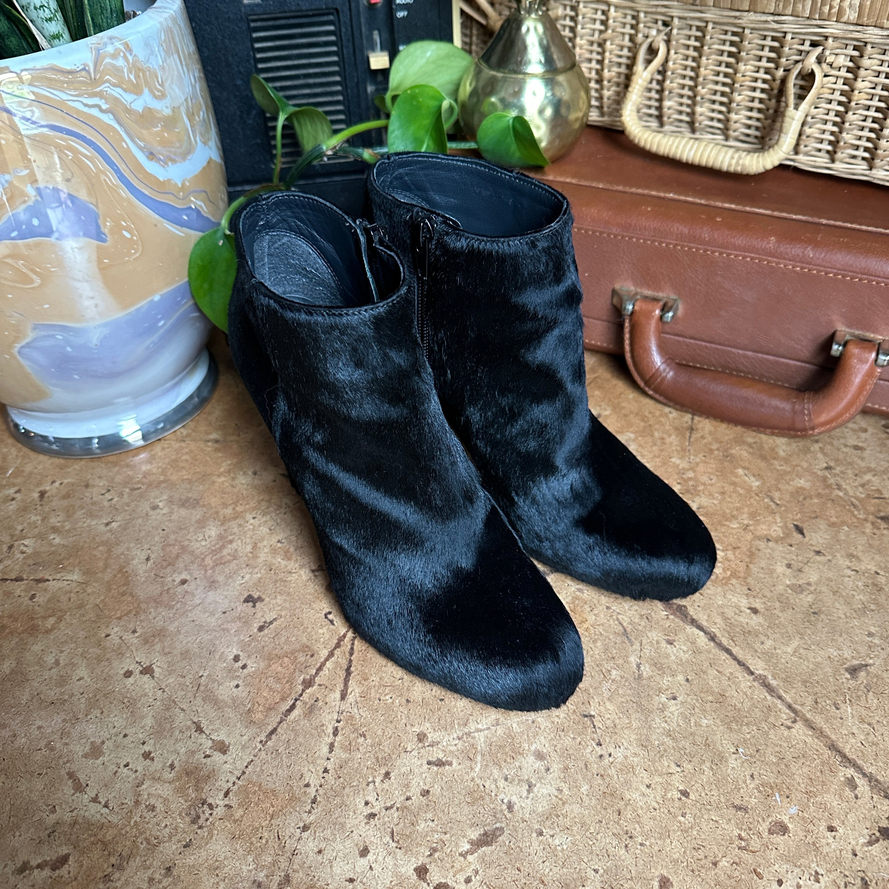 2000s Black Cow Hair “Stuart Weitzmann” Ankle Boots