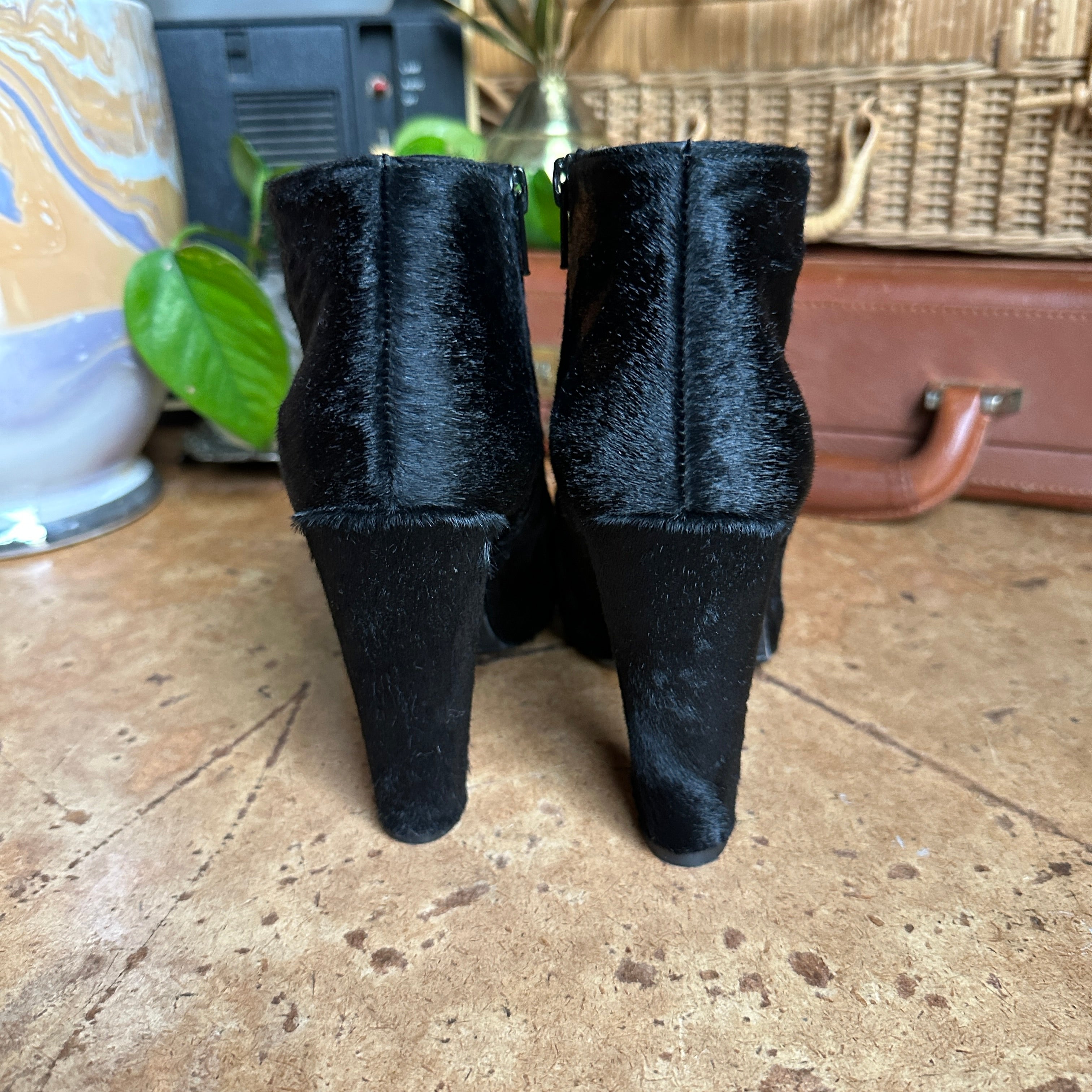 2000s Black Cow Hair “Stuart Weitzmann” Ankle Boots