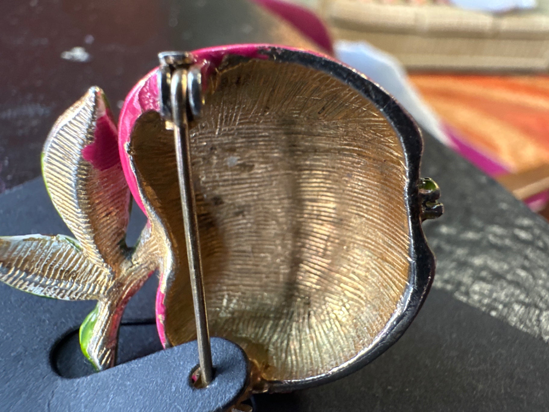 vintage pink enamel apple brooch