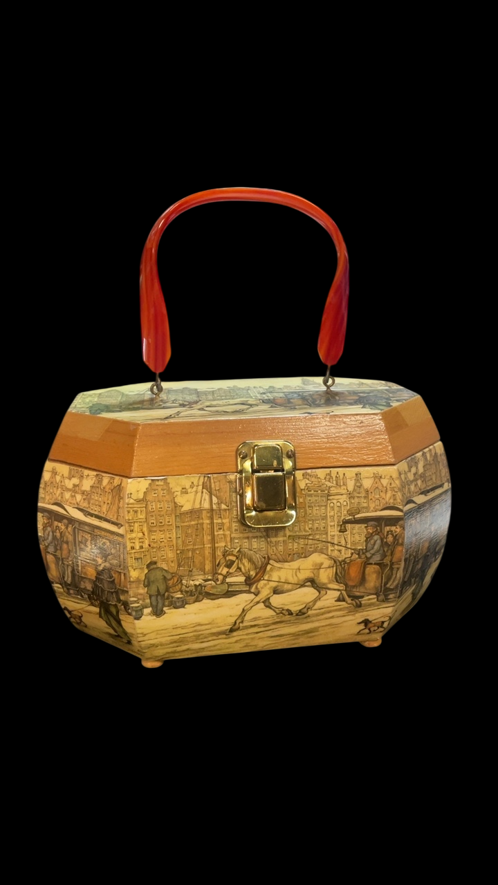 1960s Anton Pieck Decoupage Wood Box Purse