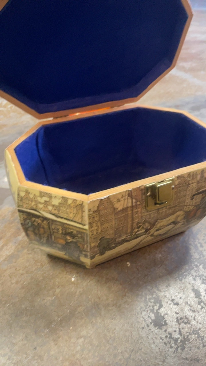 1960s Anton Pieck Decoupage Wood Box Purse