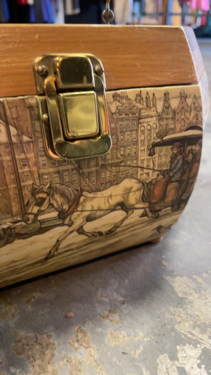 1960s Anton Pieck Decoupage Wood Box Purse