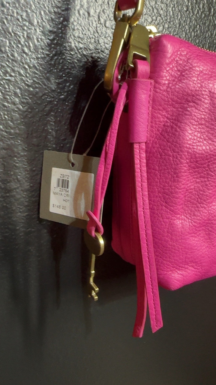 FOSSIL Maya Leather Crossbody in Hot Pink NEW WITH TAGS