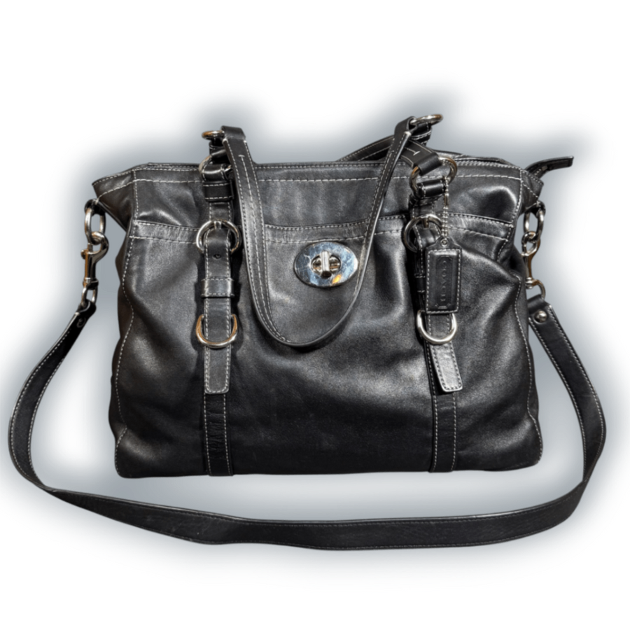 Y2k COACH Chelsea Black Leather Satchel/Tote Bag