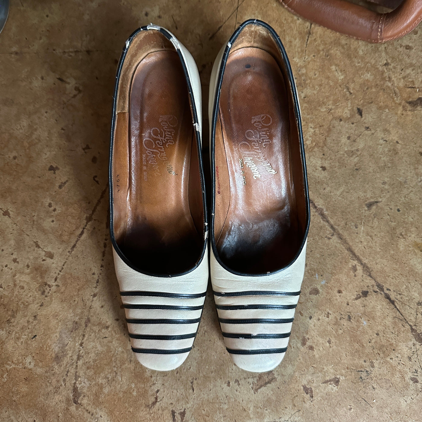 60s/70s Art Deco Black and Cream “Rosina Ferragamo Schiavone” Wedge Heels