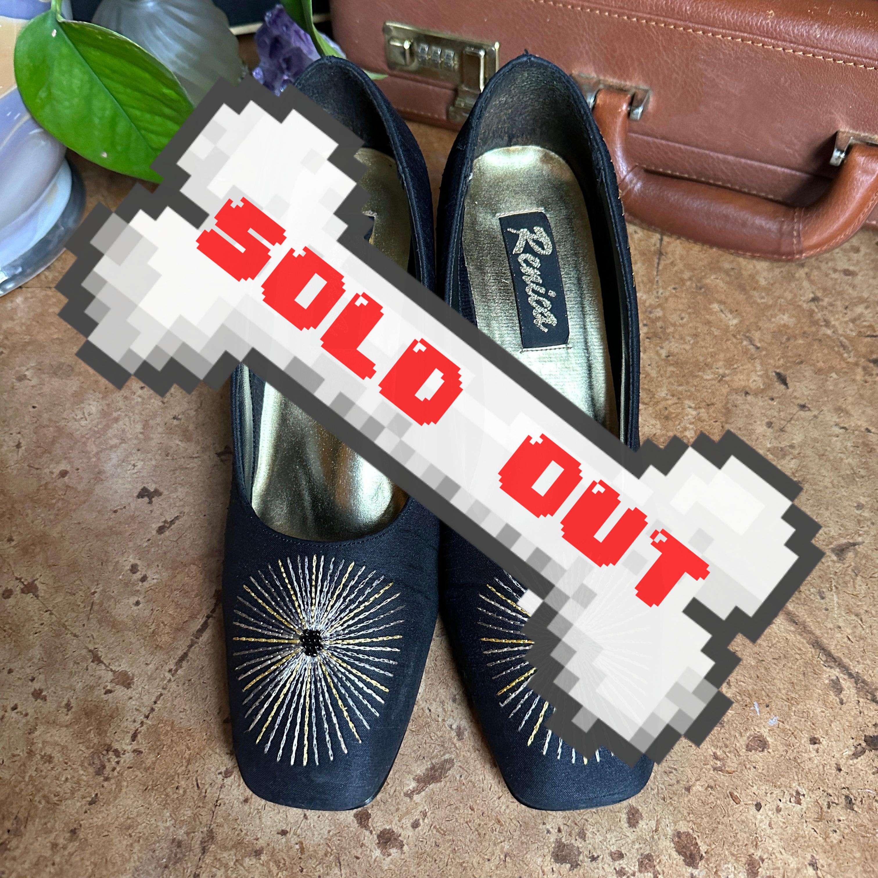 80s Black Satin Art Deco “Renica” Heels