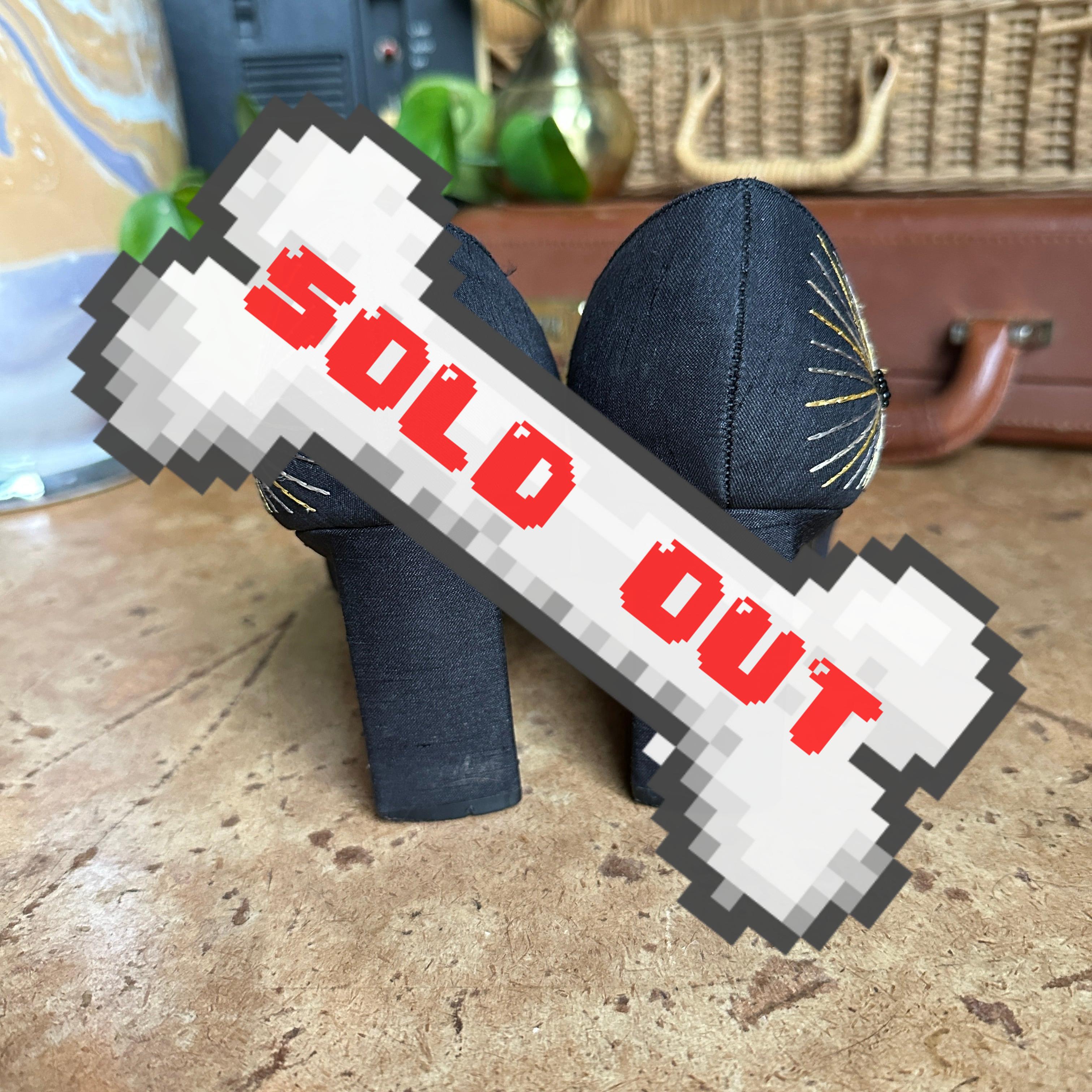 80s Black Satin Art Deco “Renica” Heels
