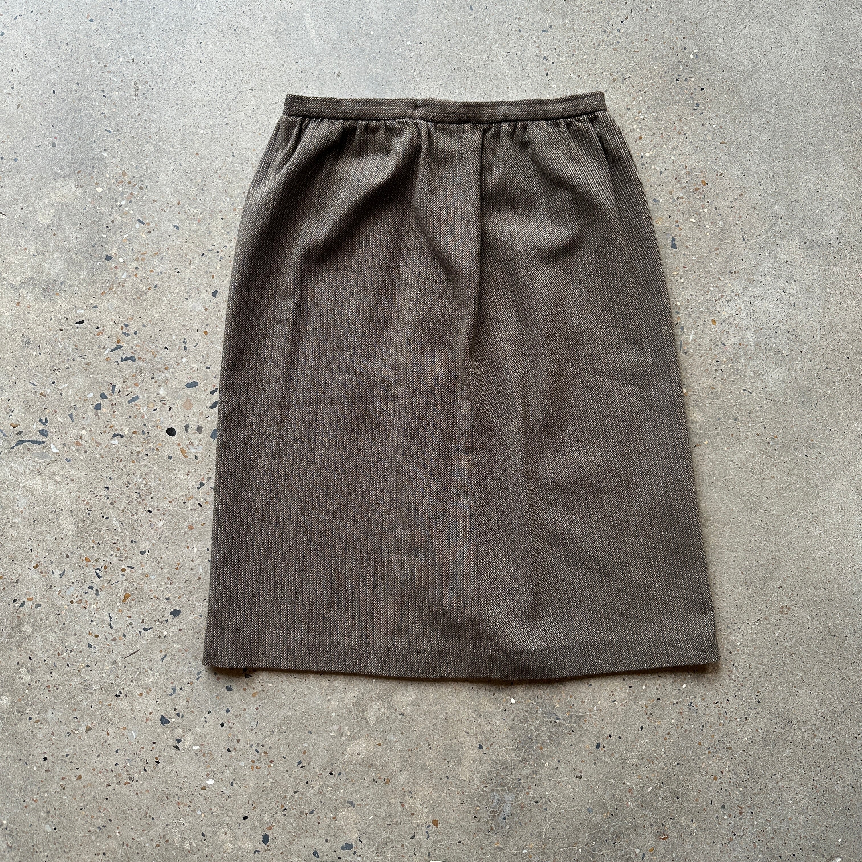 80s Brown/Blue Wool “Century of Boston” Skirt