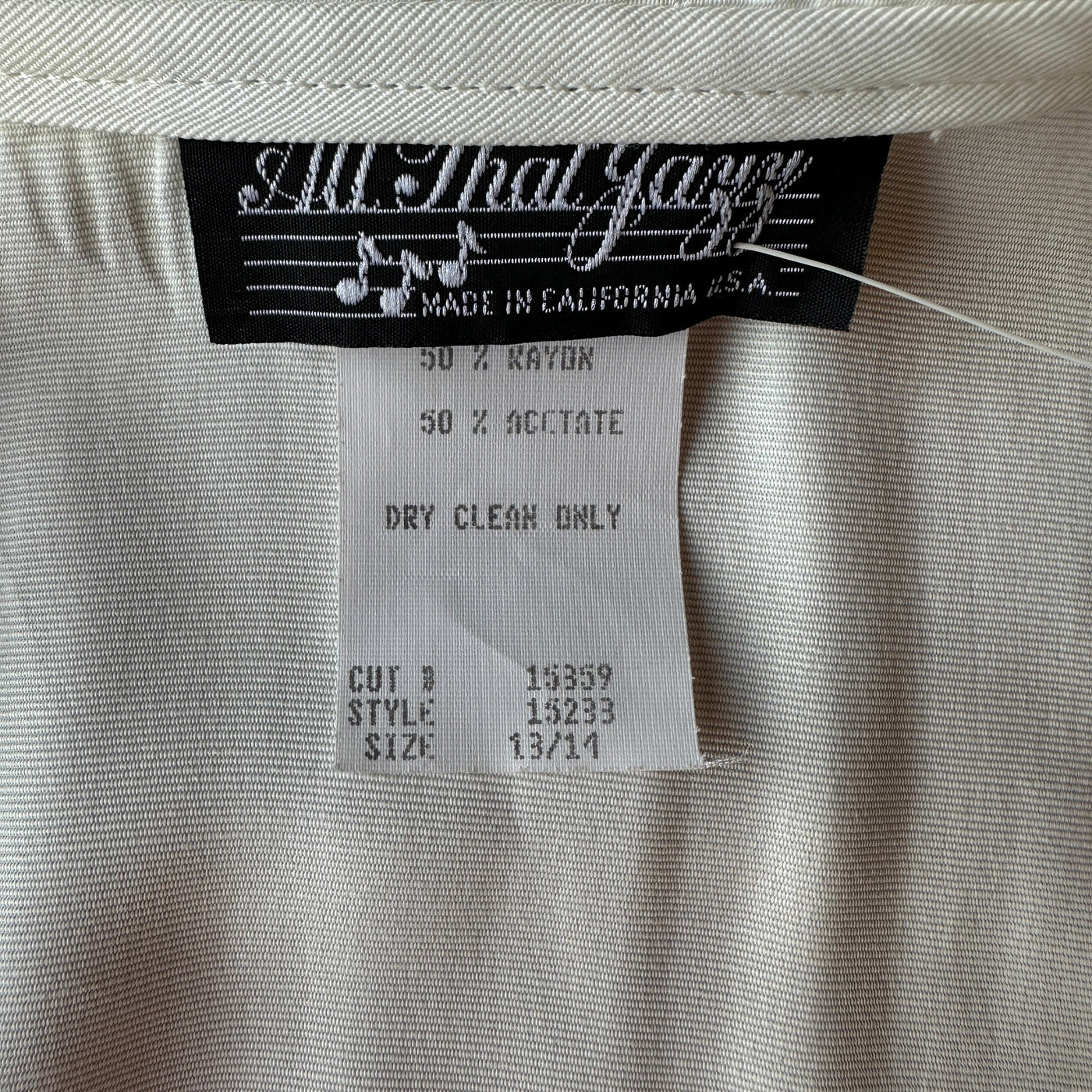 80s White/Cream “All That Jazz, Made in California USA” Shirt Dress
