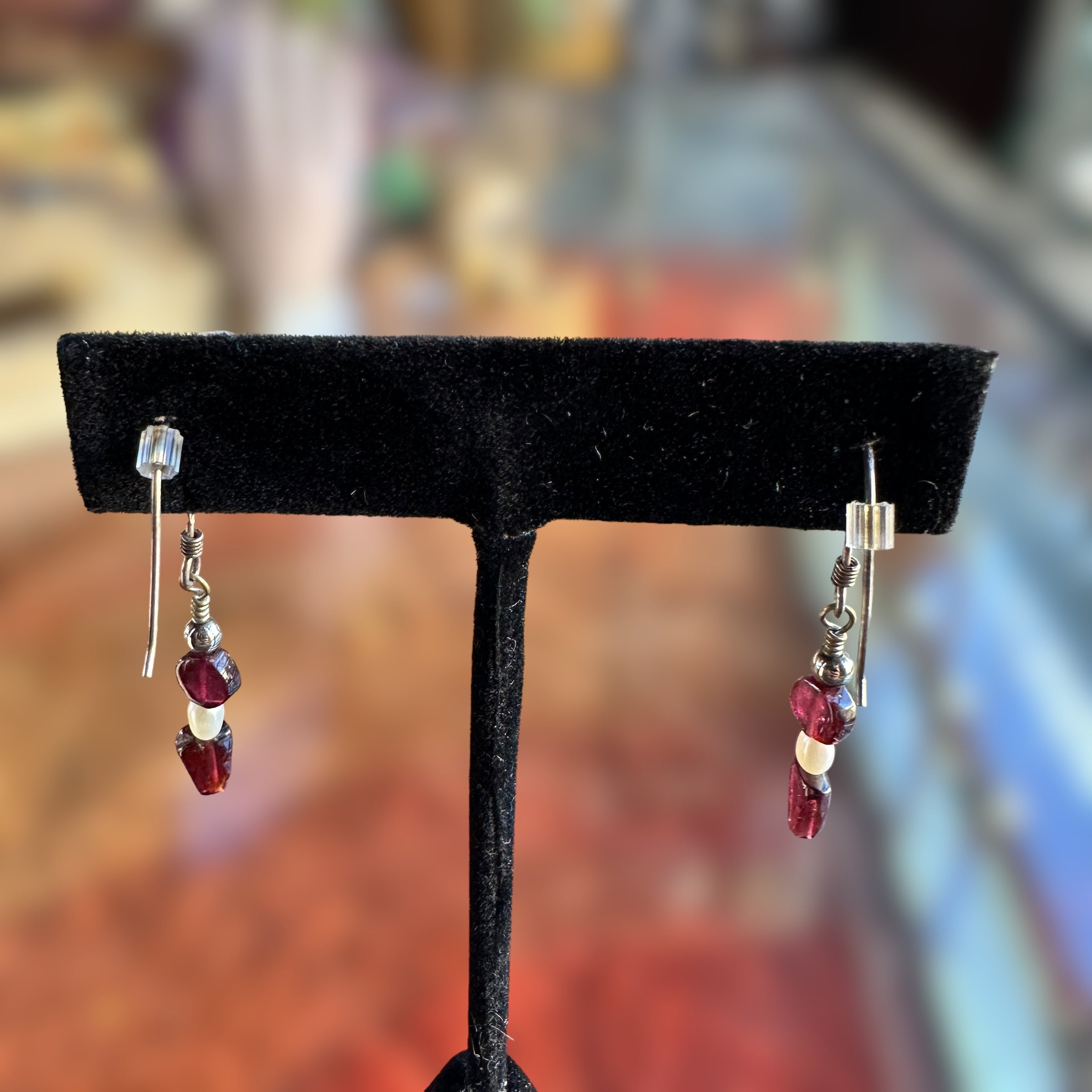 925 Pearl and Garnet Earrings