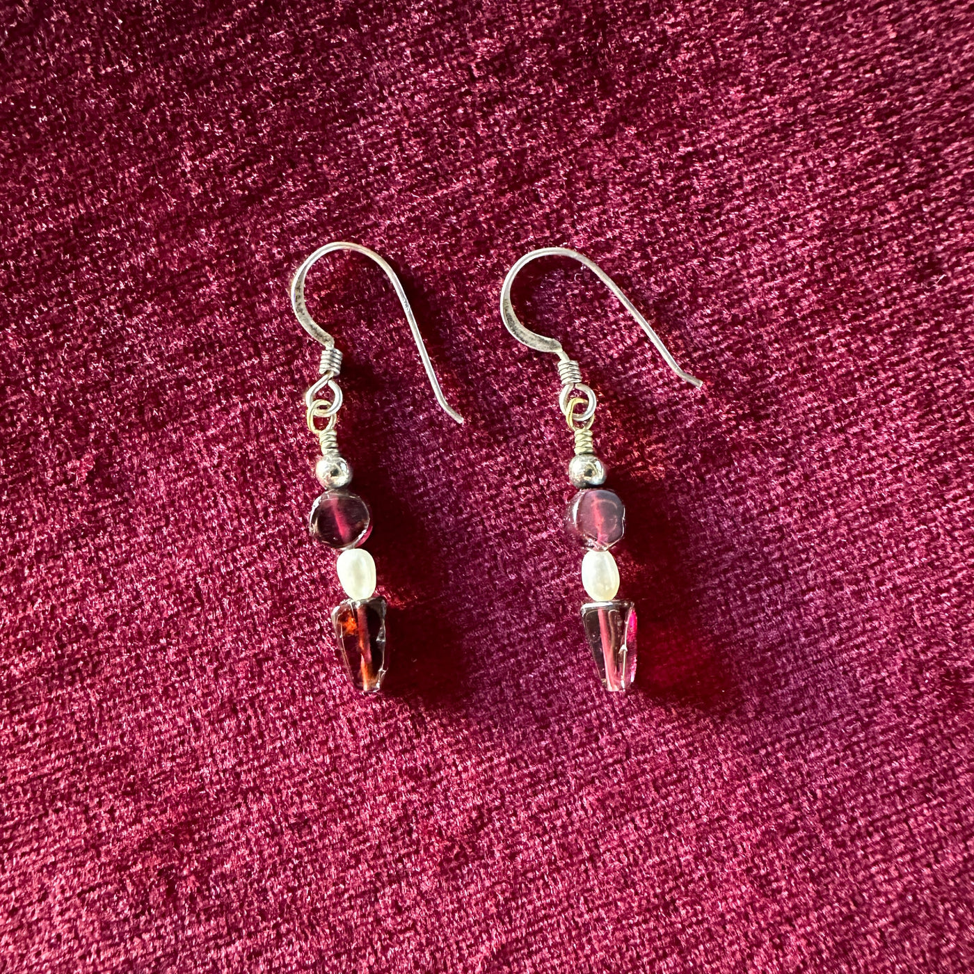 925 Pearl and Garnet Earrings