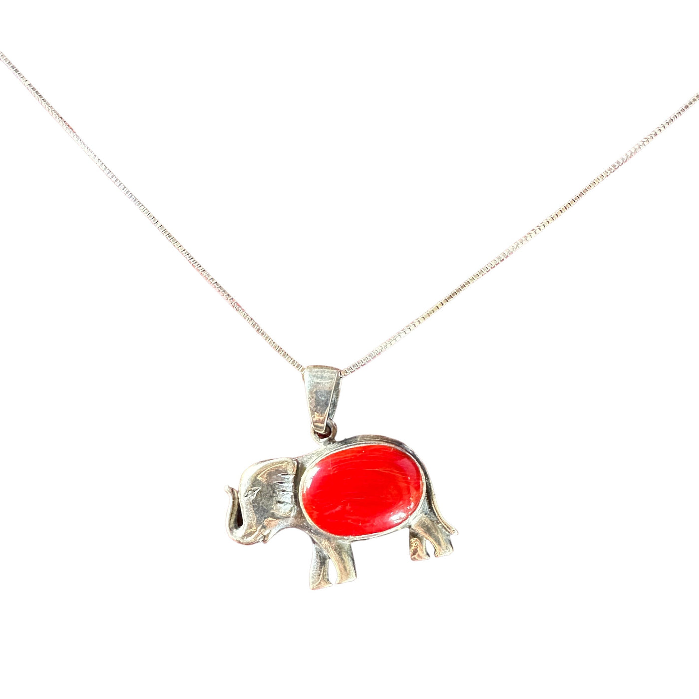 925 + Spiny Red Oyster Elephant Necklace