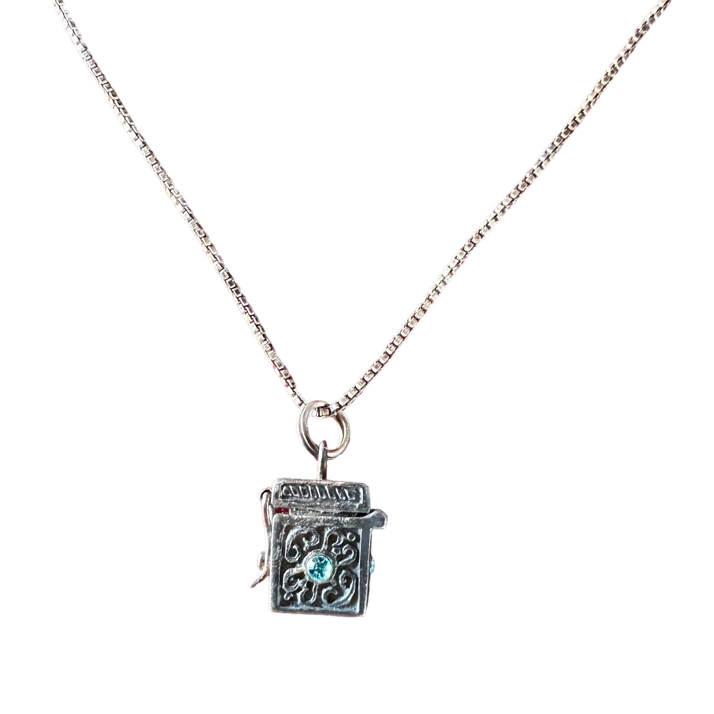 925 Trinket Box Necklace w/ Blue Cubic Zirconia