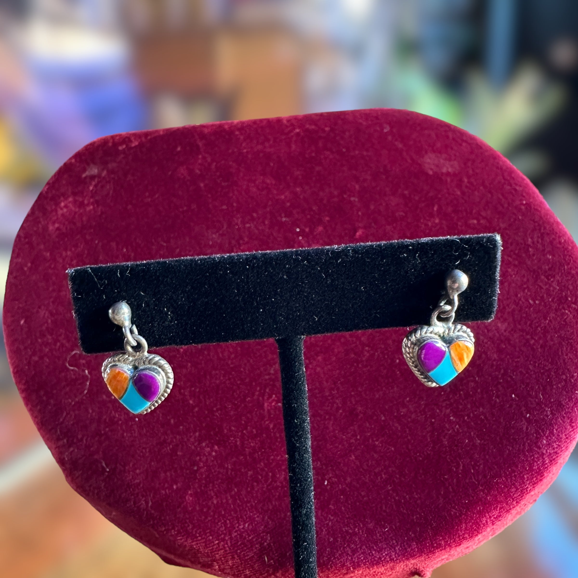 925 Turquoise & Sugilite Heart Earring (dangling studs)