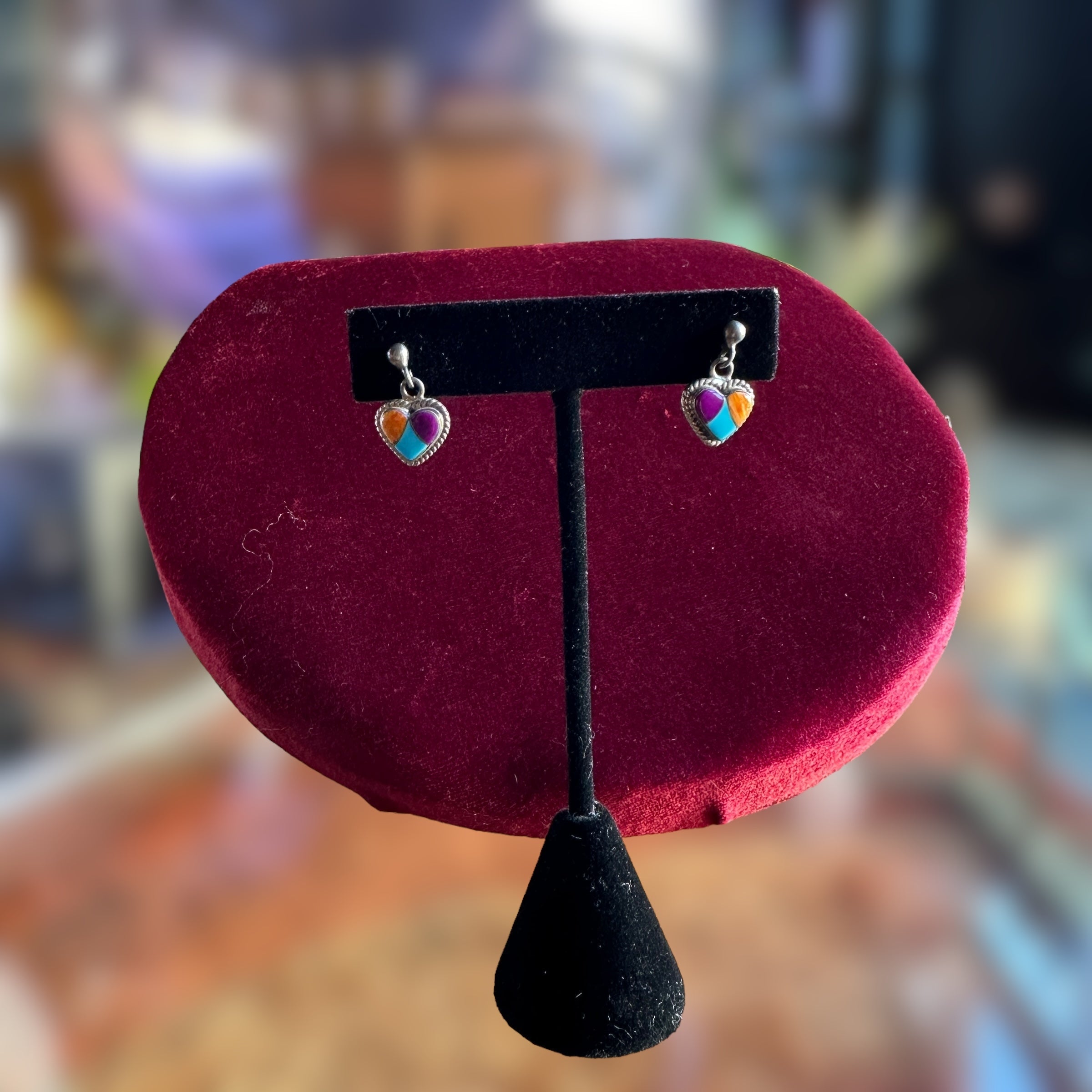 925 Turquoise & Sugilite Heart Earring (dangling studs)