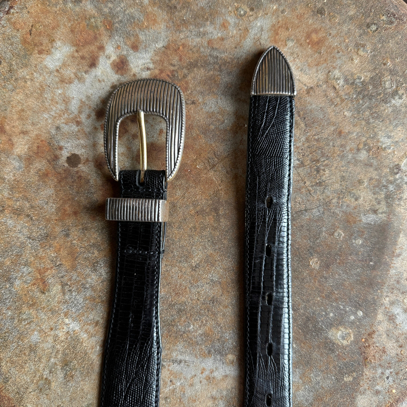Black Snakeskin Print Cowhide Belt