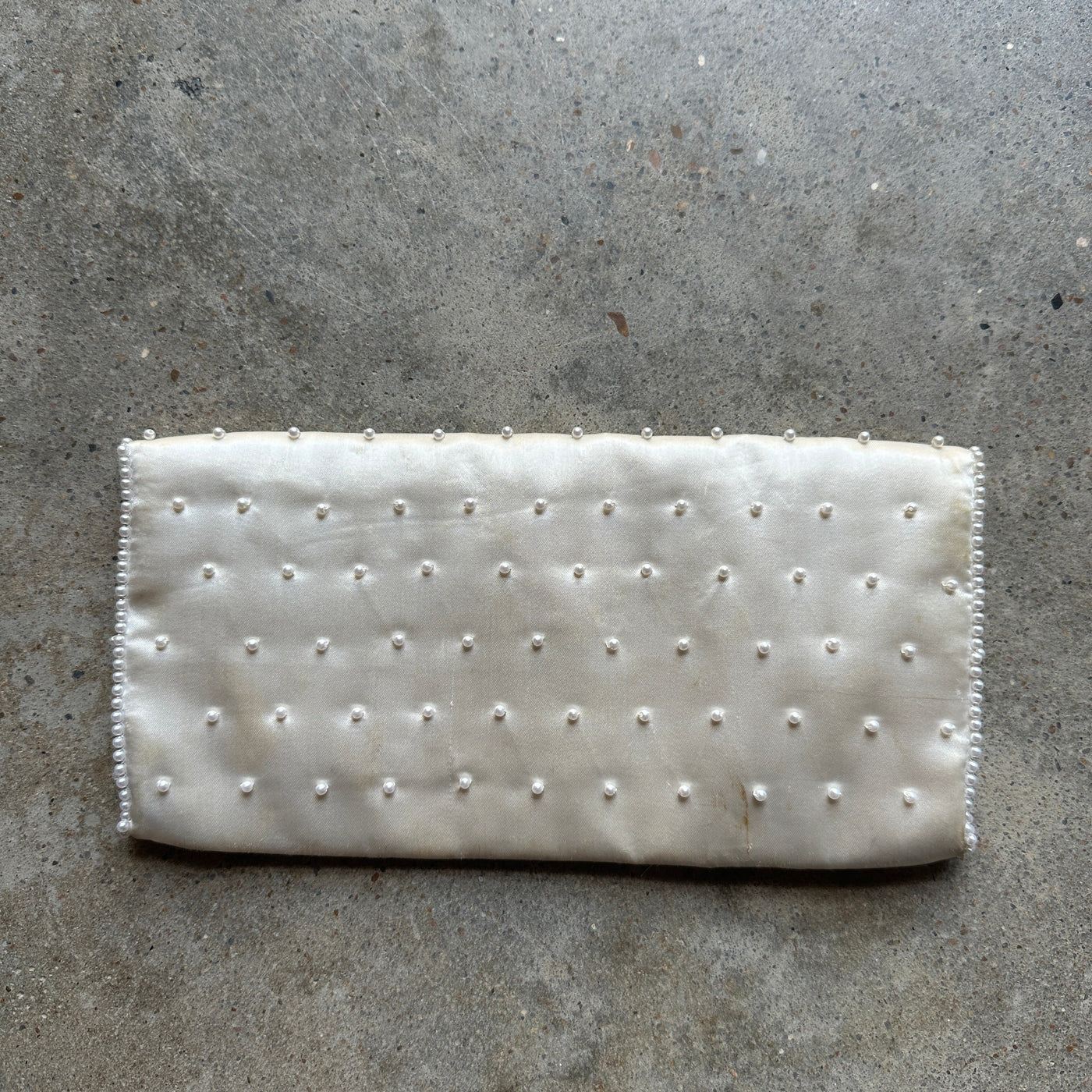 “Bon Soir” White beaded silk clutch