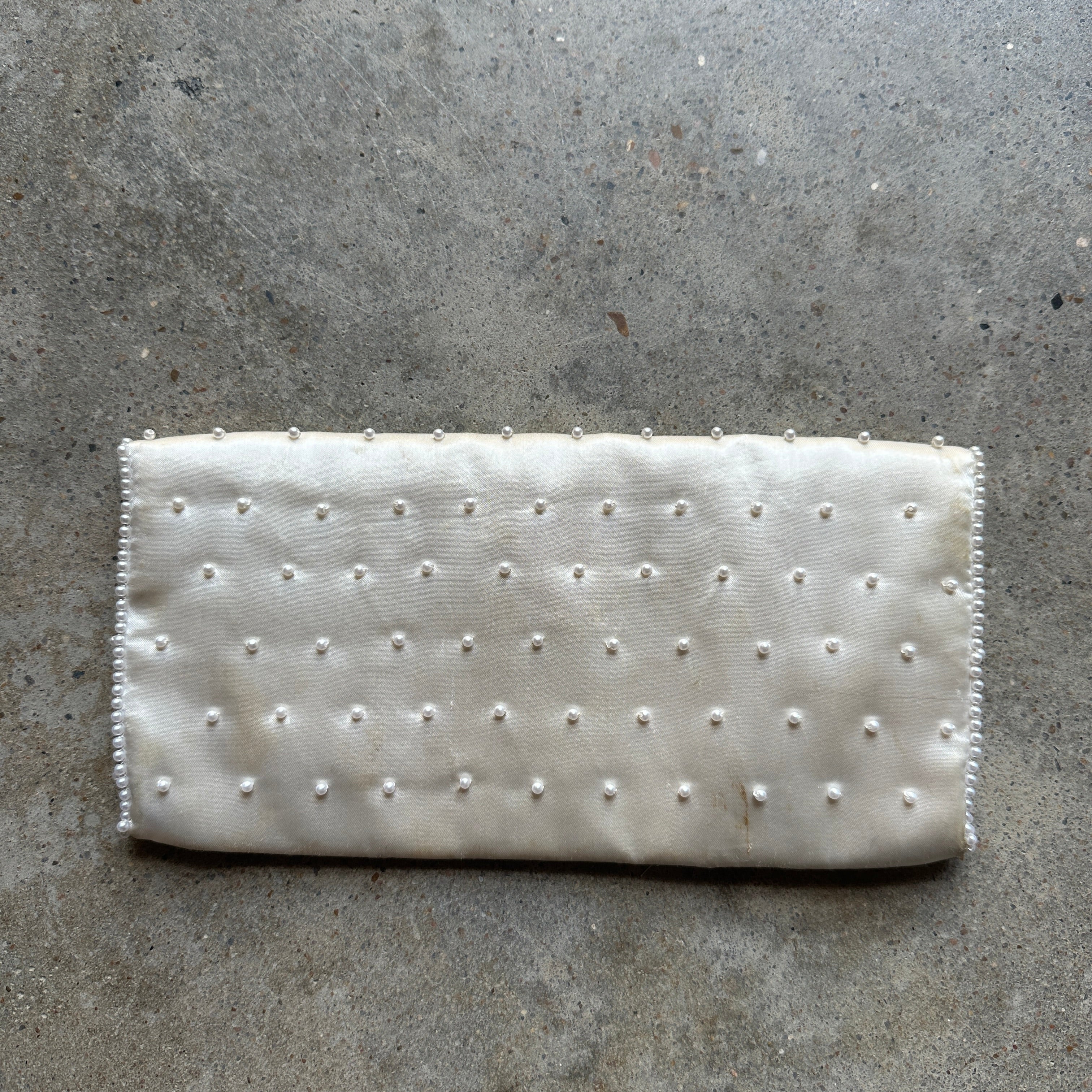 “Bon Soir” White beaded silk clutch