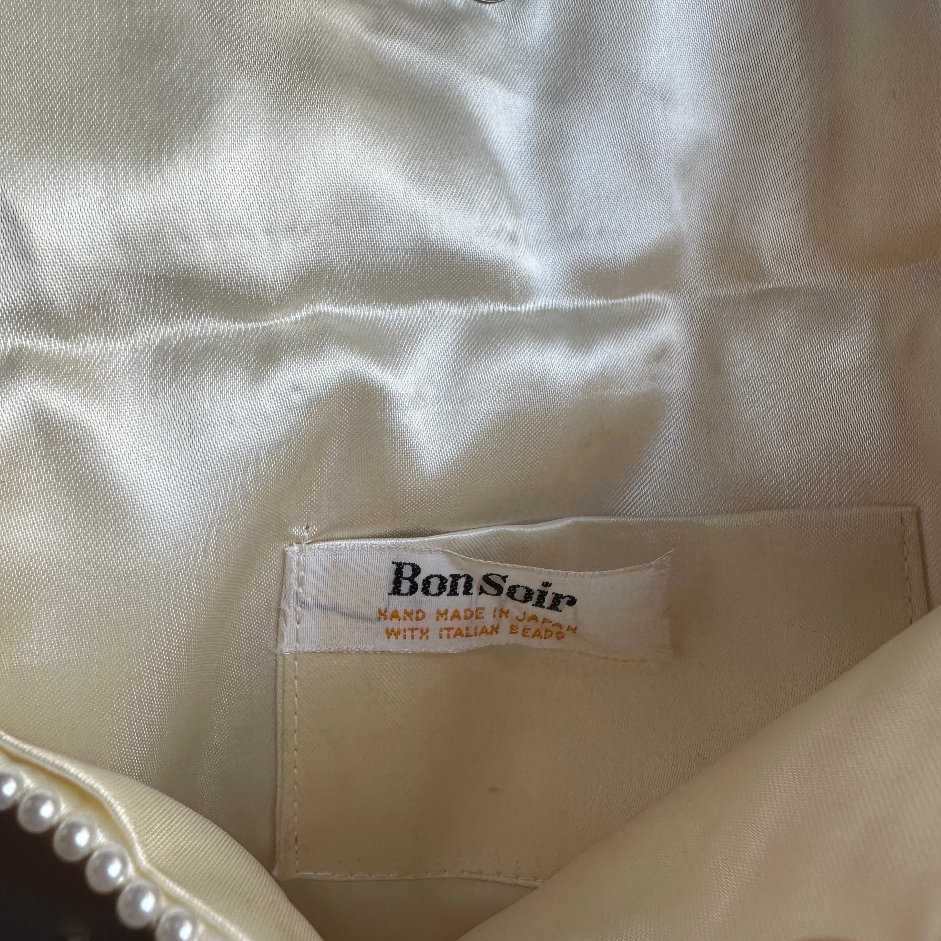 “Bon Soir” White beaded silk clutch