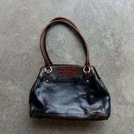 “Brahmin” Black/Brown Croc & Leather Tote Bag