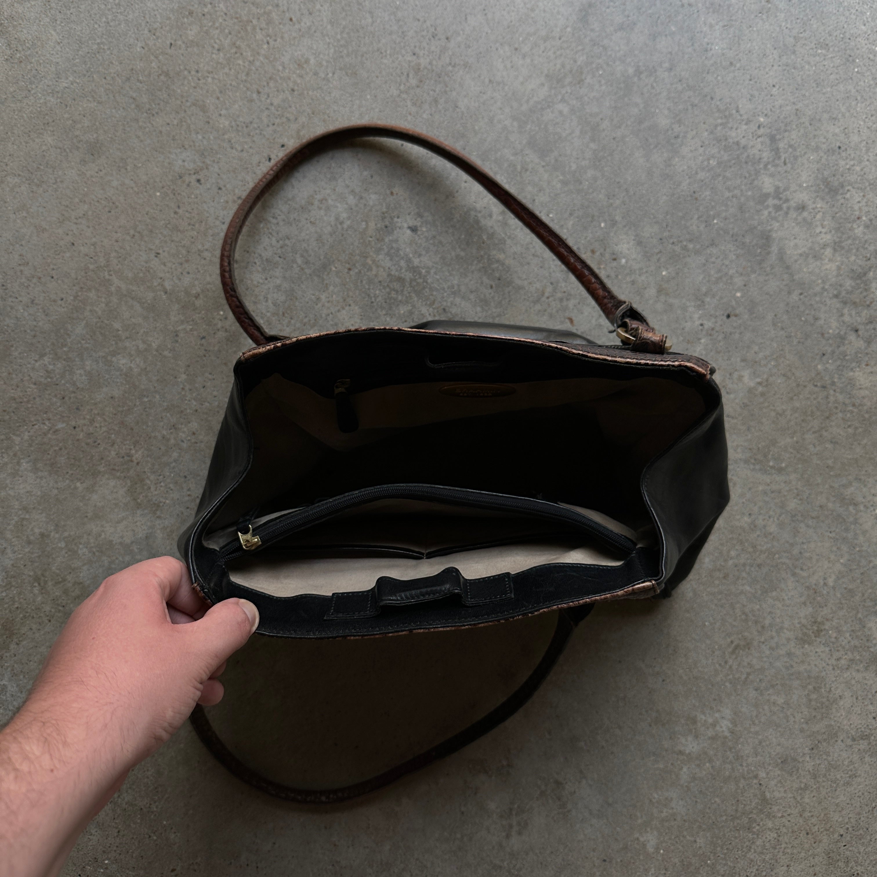 “Brahmin” Black/Brown Croc & Leather Tote Bag