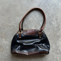 “Brahmin” Black/Brown Croc & Leather Tote Bag