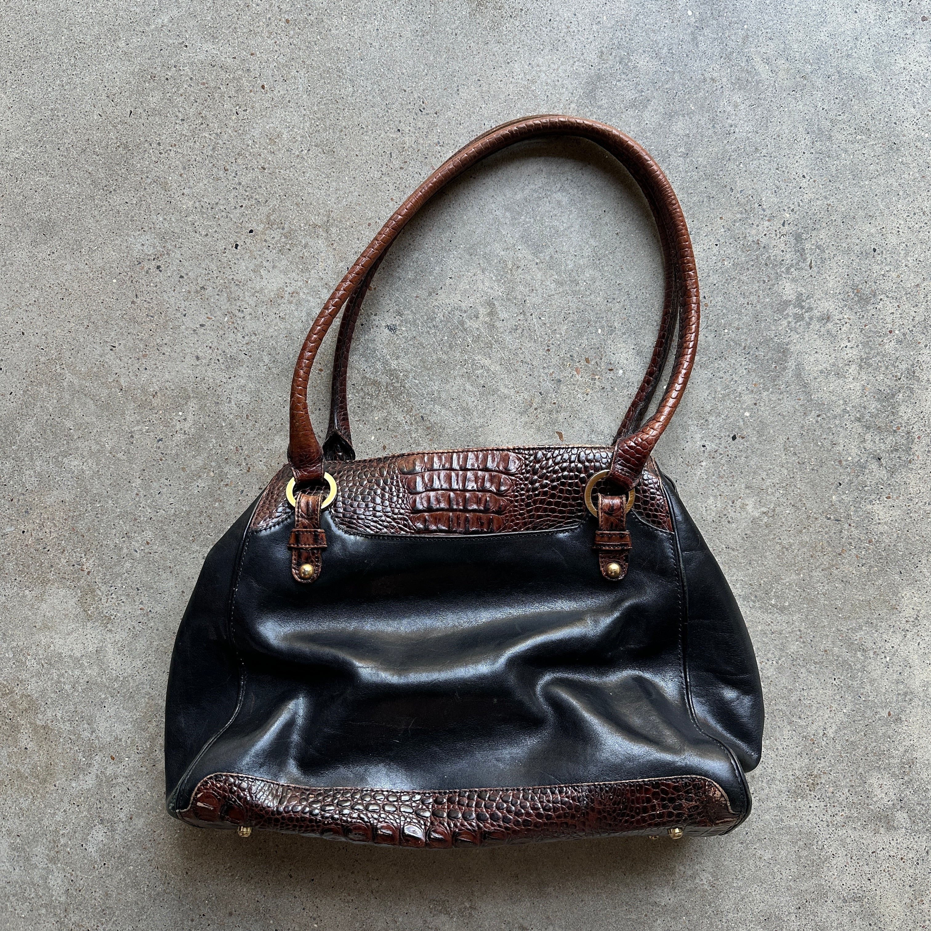 “Brahmin” Black/Brown Croc & Leather Tote Bag