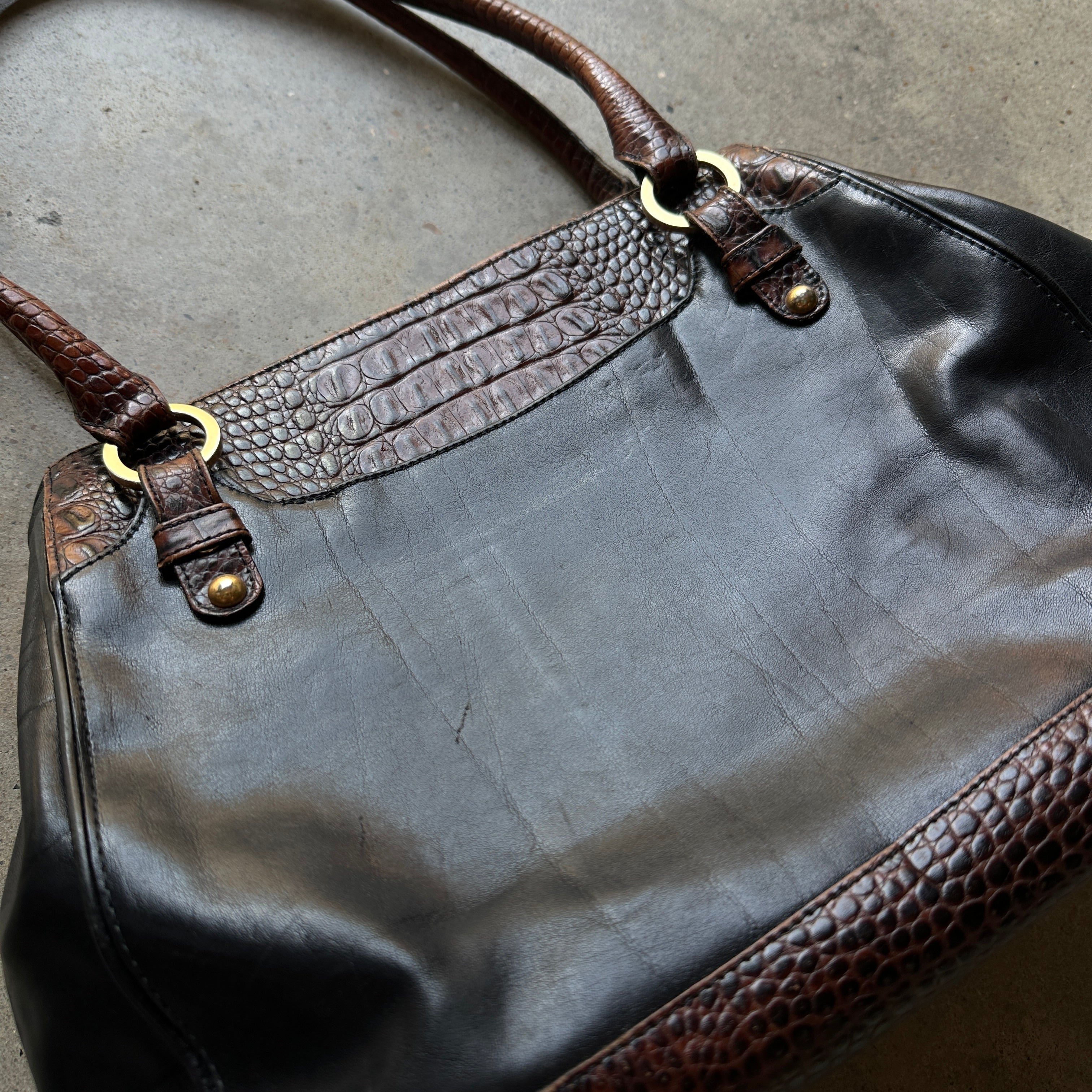 “Brahmin” Black/Brown Croc & Leather Tote Bag
