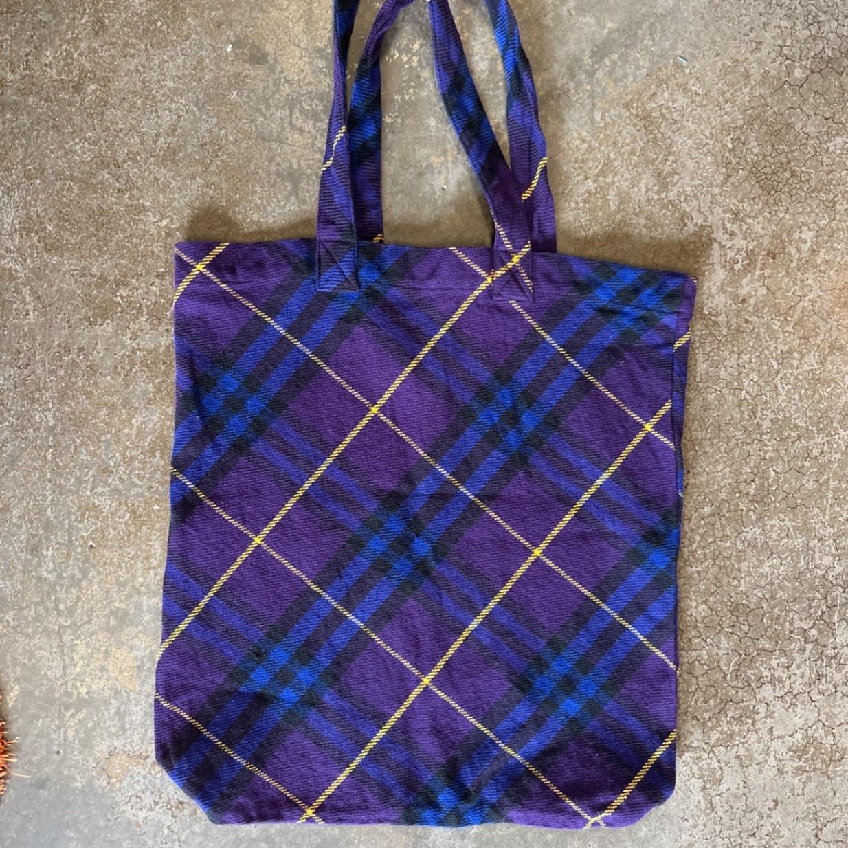 Burberry London Purple Plaid Cotton Tote
