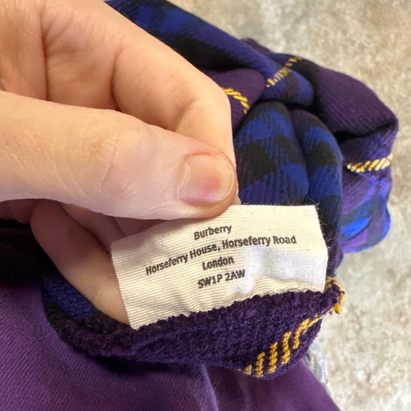 Burberry London Purple Plaid Cotton Tote