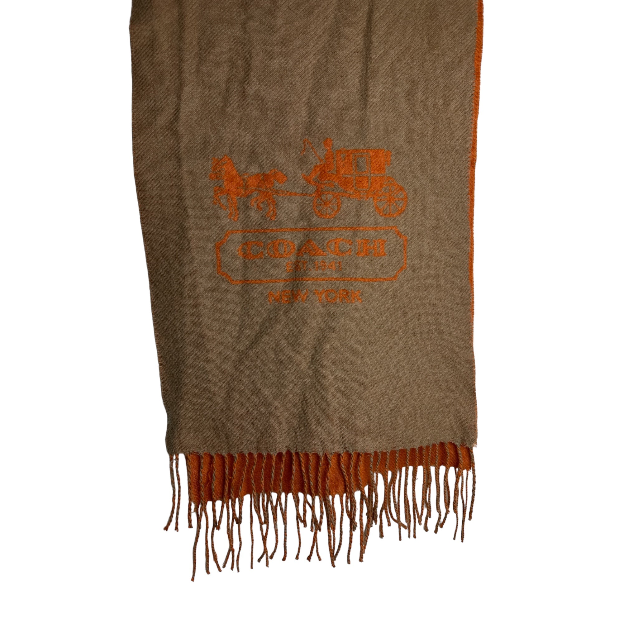 Cashmere COACH Scarf in Burnt Orange and Light Brown