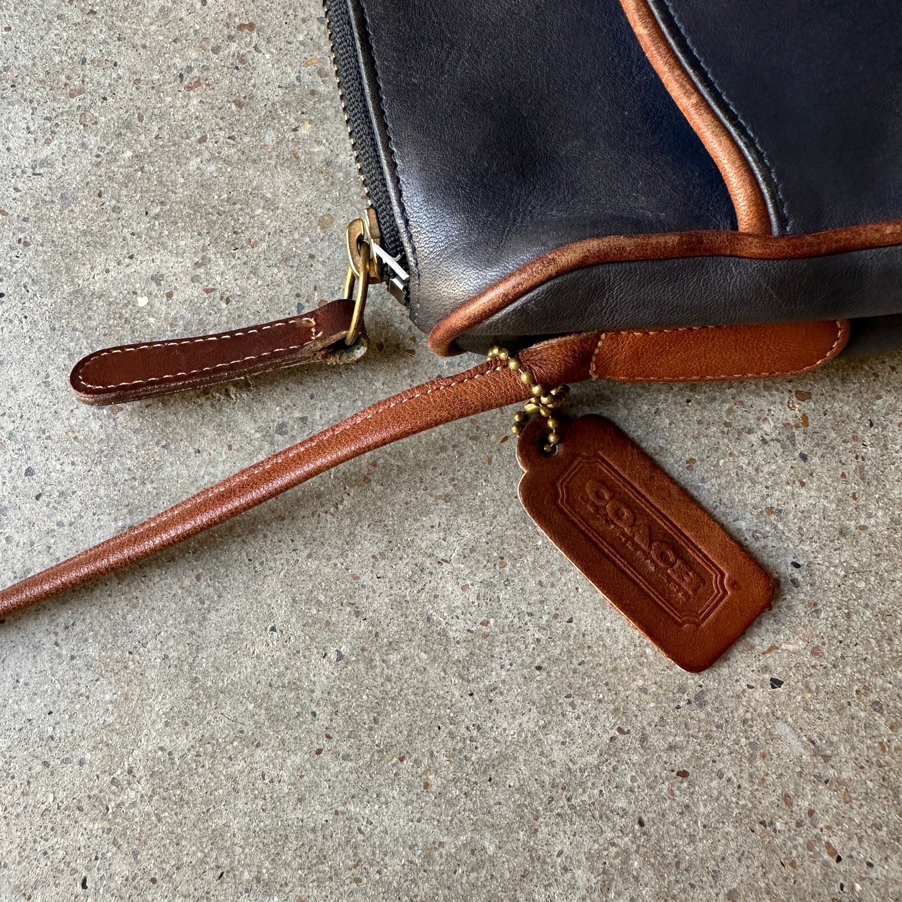 “Coach” Navy Leather Baguette Crossbody Purse
