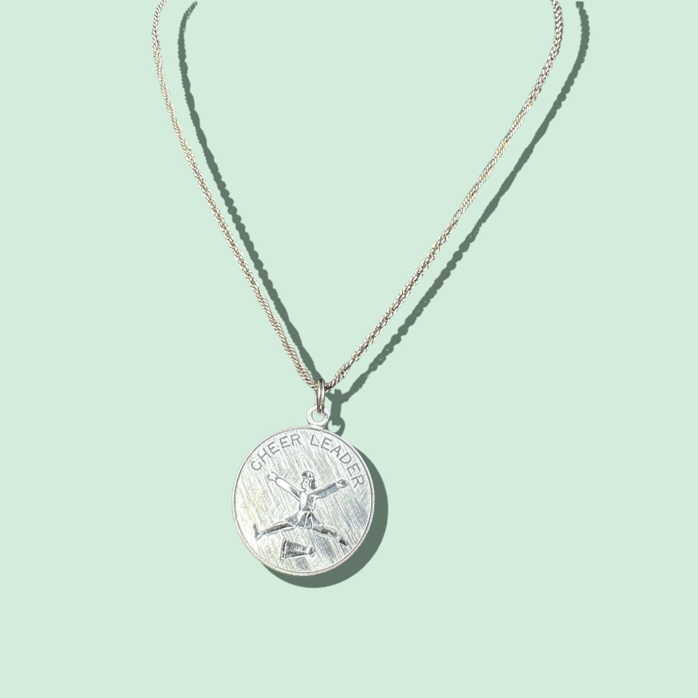 Early 1910s Hand-Carved Sterling Silver 925 Cheerleader Coin Necklace