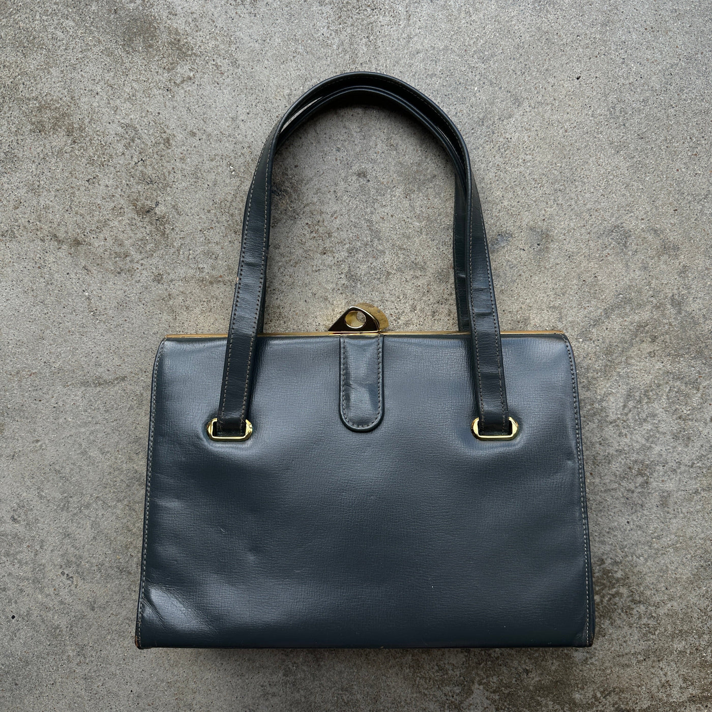 “Elbeif England” Dark Grey Leather Kelly Fram Handbag