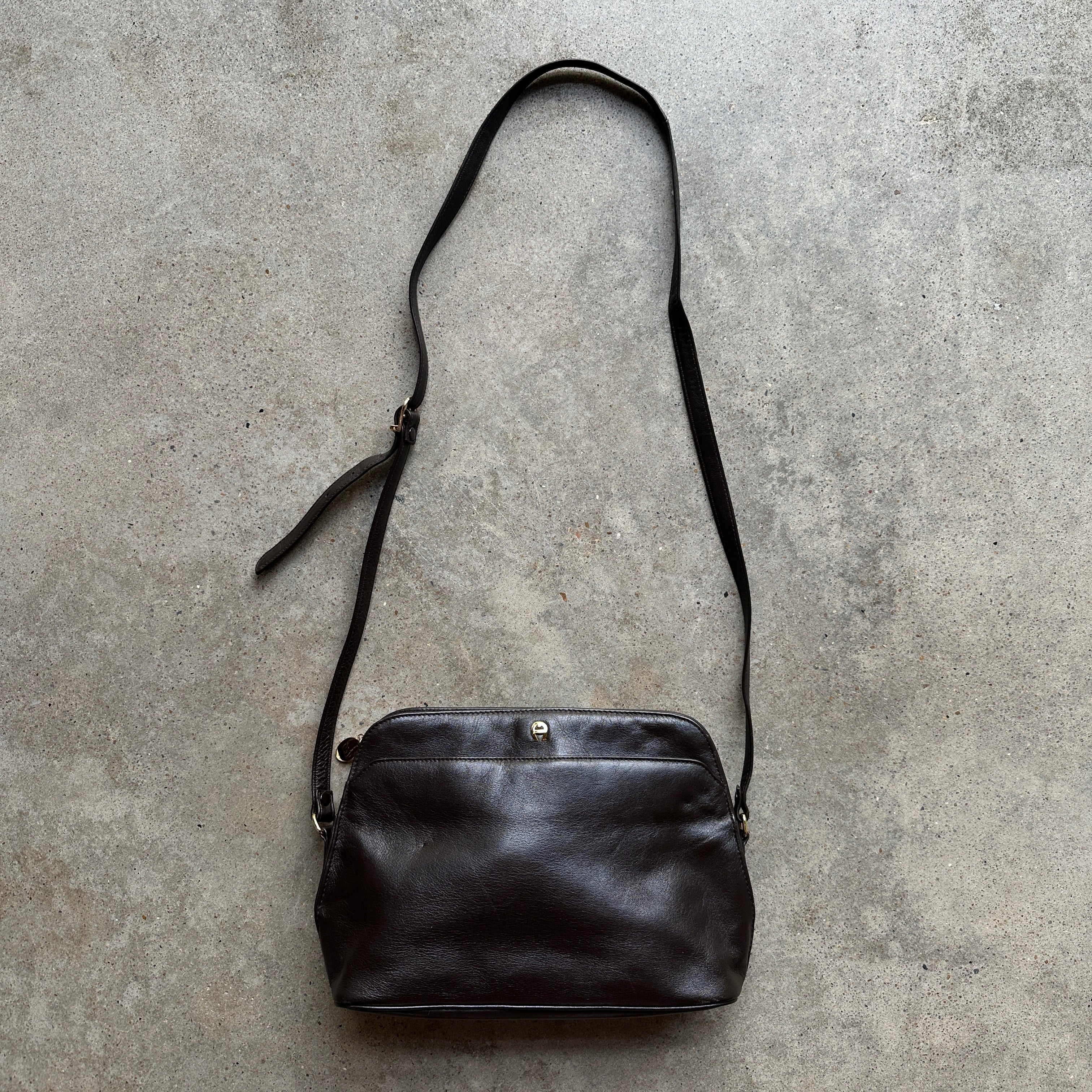 “Étienne Aigner” Brown Leather Baguette Crossbody Purse