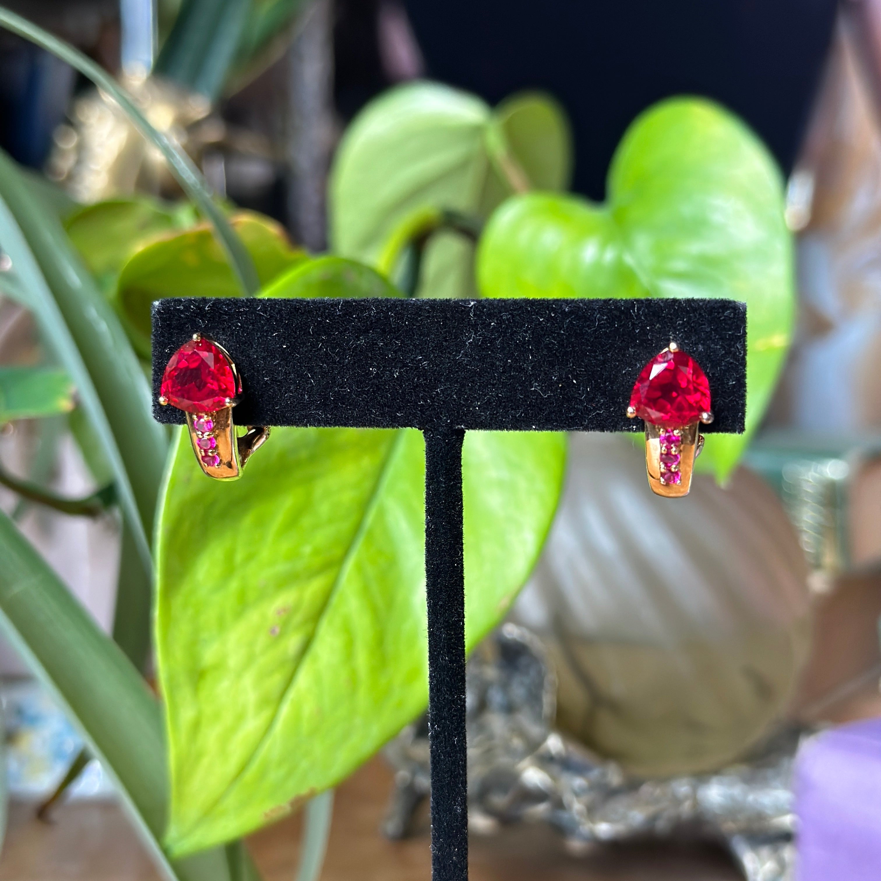 Gold-Plate Sterling Silver and Synthetic Ruby Earrings