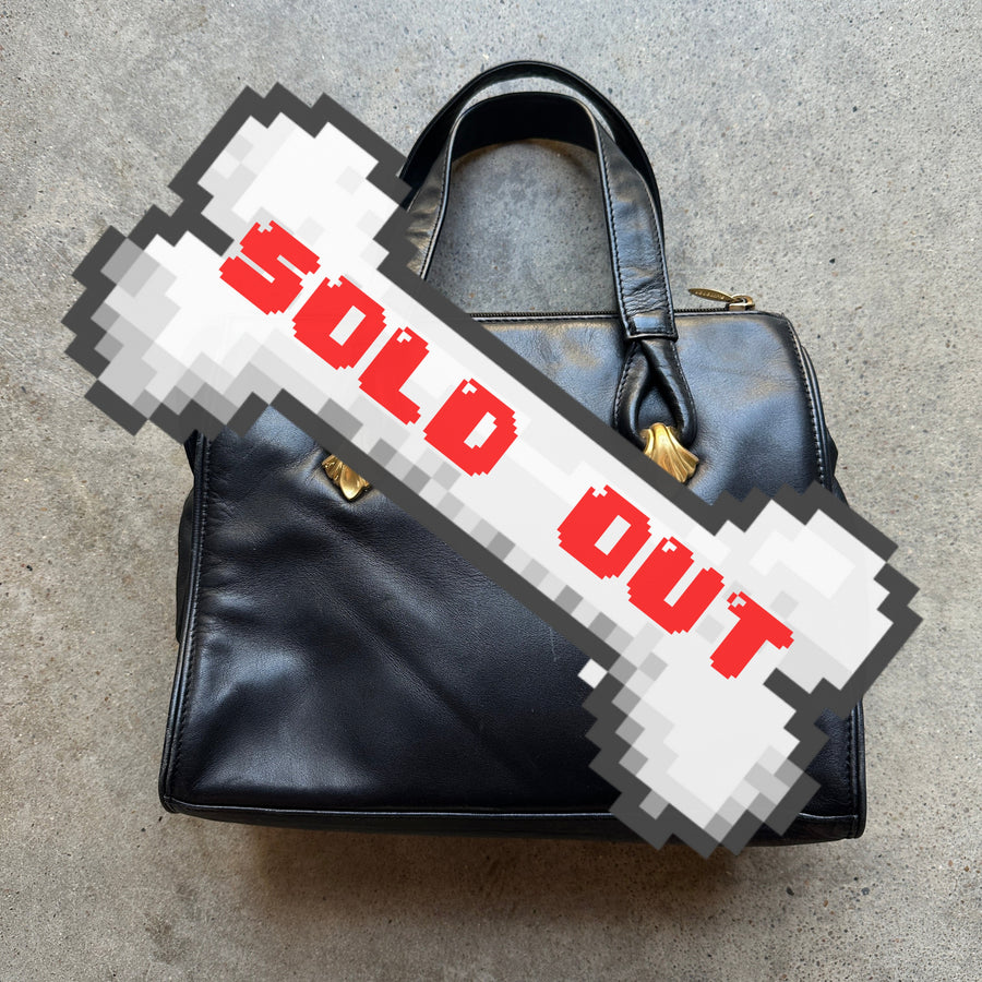 “Liz Claibourne Accessories” Black Genuine Leather Handbag with Gold Fleur Accents