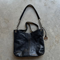 “Michael Kors” Black Leather Studded Tote W/ Crossbody strap