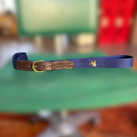 Navy and leather belt with duck