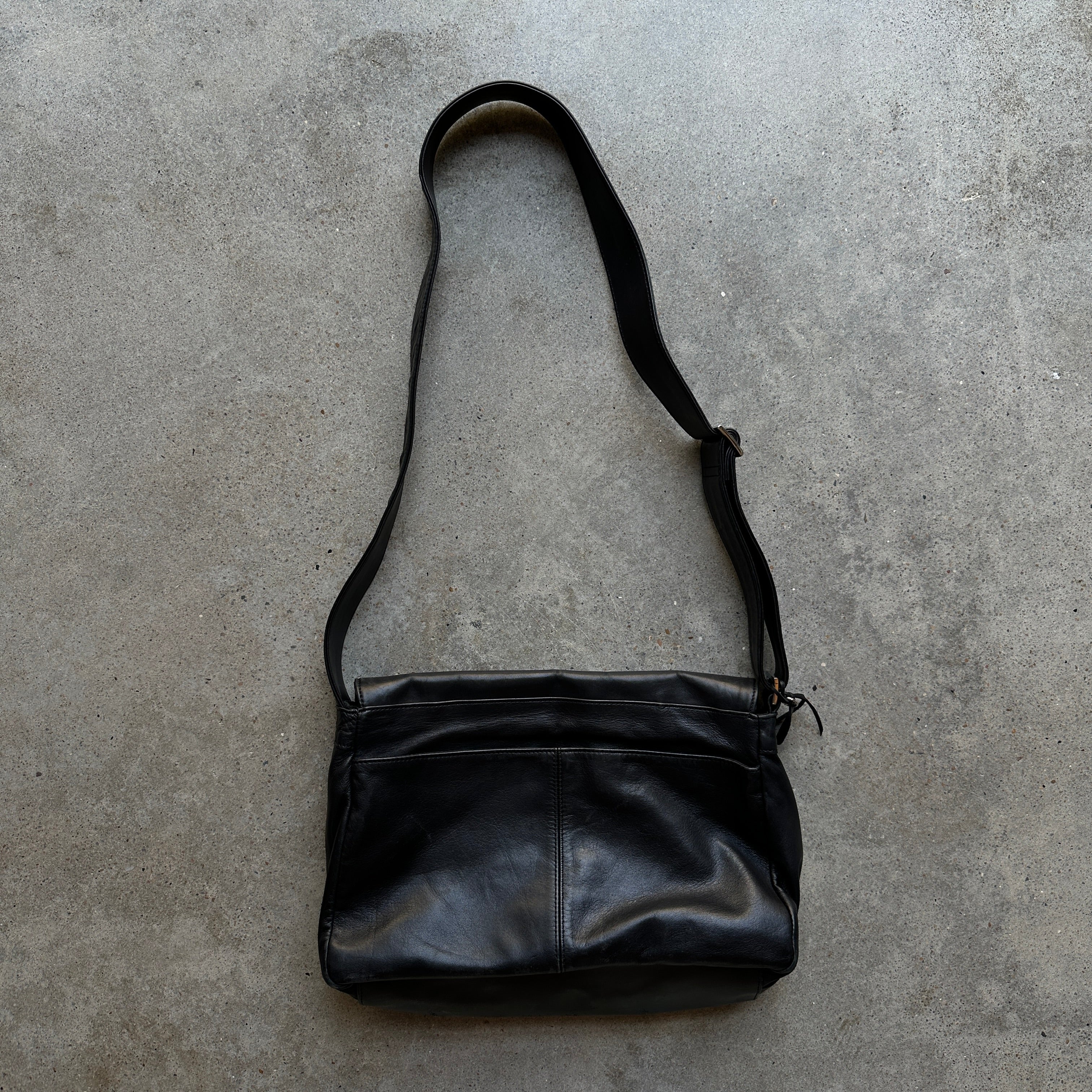 “Rolfs” Black Leather Messenger Crossbody