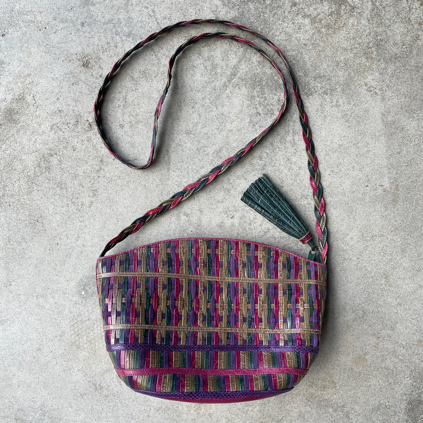 “Sharif” Rainbow Woven Leather Crossbody Purse