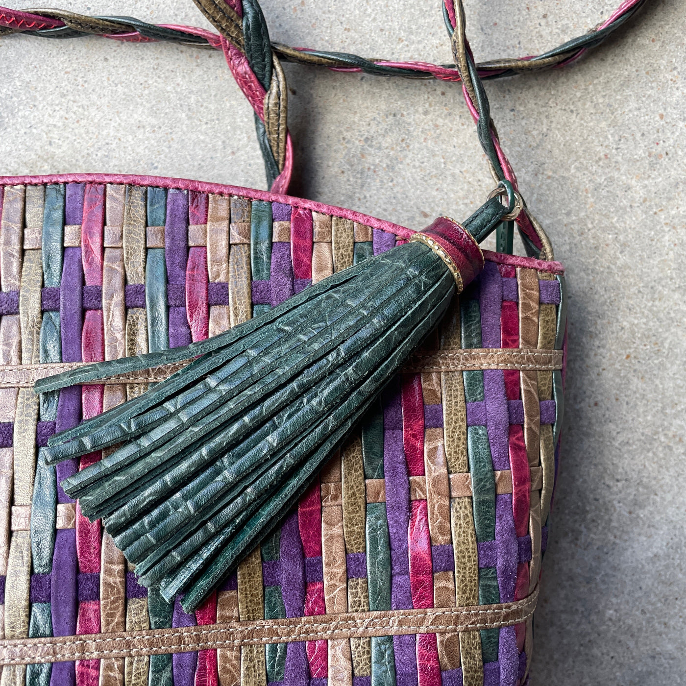 “Sharif” Rainbow Woven Leather Crossbody Purse