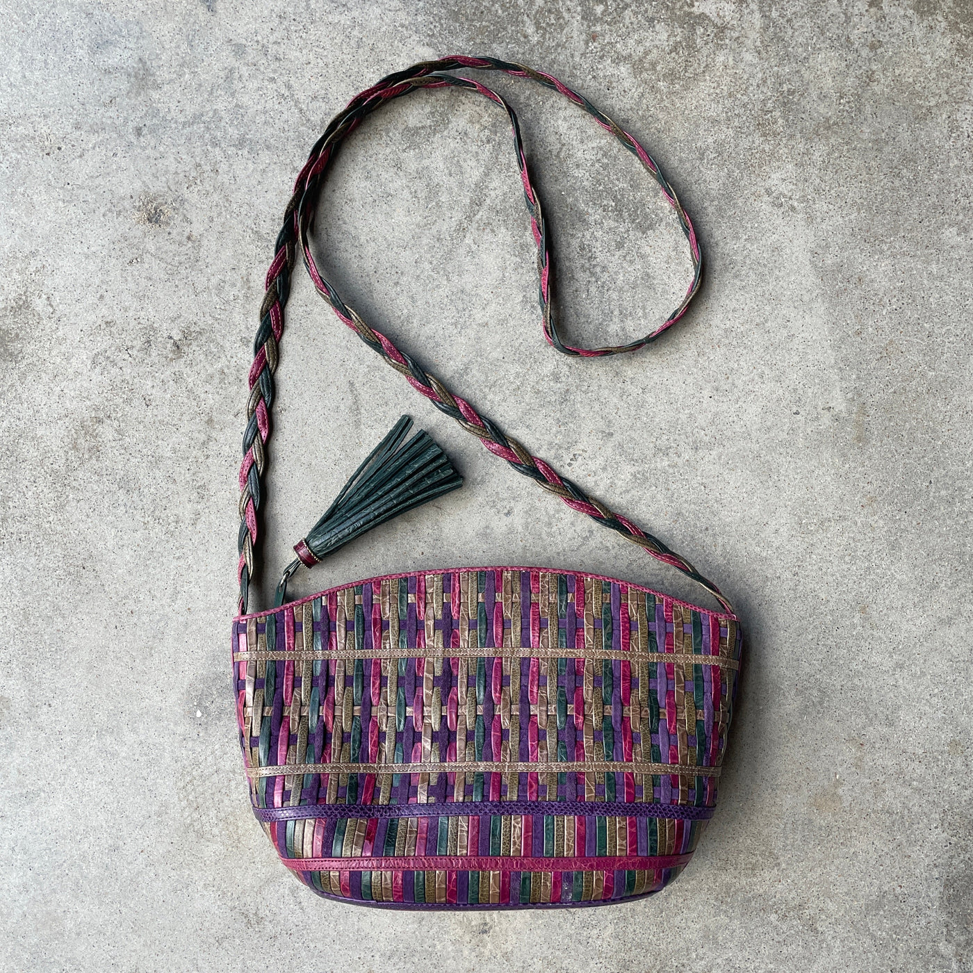 “Sharif” Rainbow Woven Leather Crossbody Purse