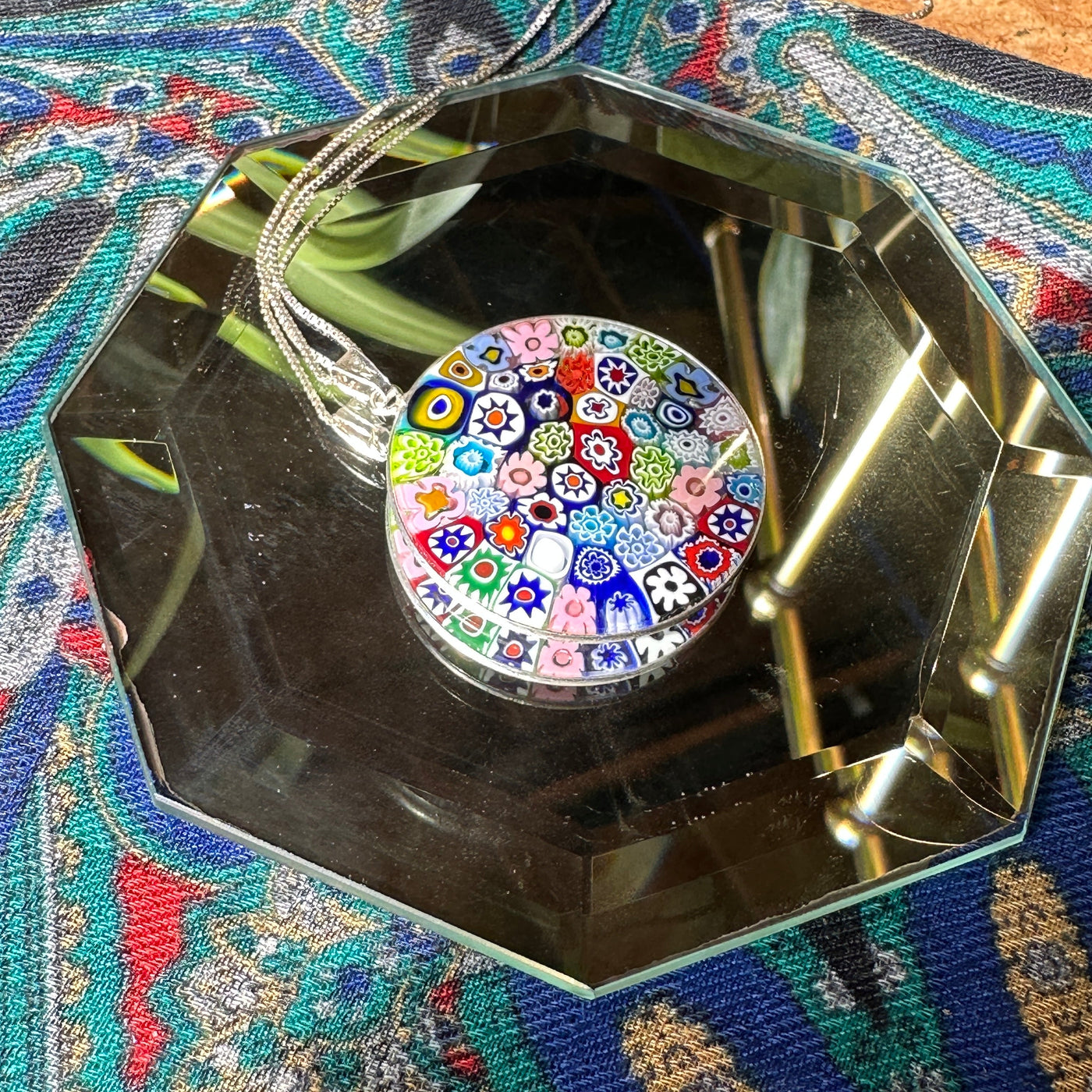 Sterling Millefiori Murano Glass Pendant Necklace