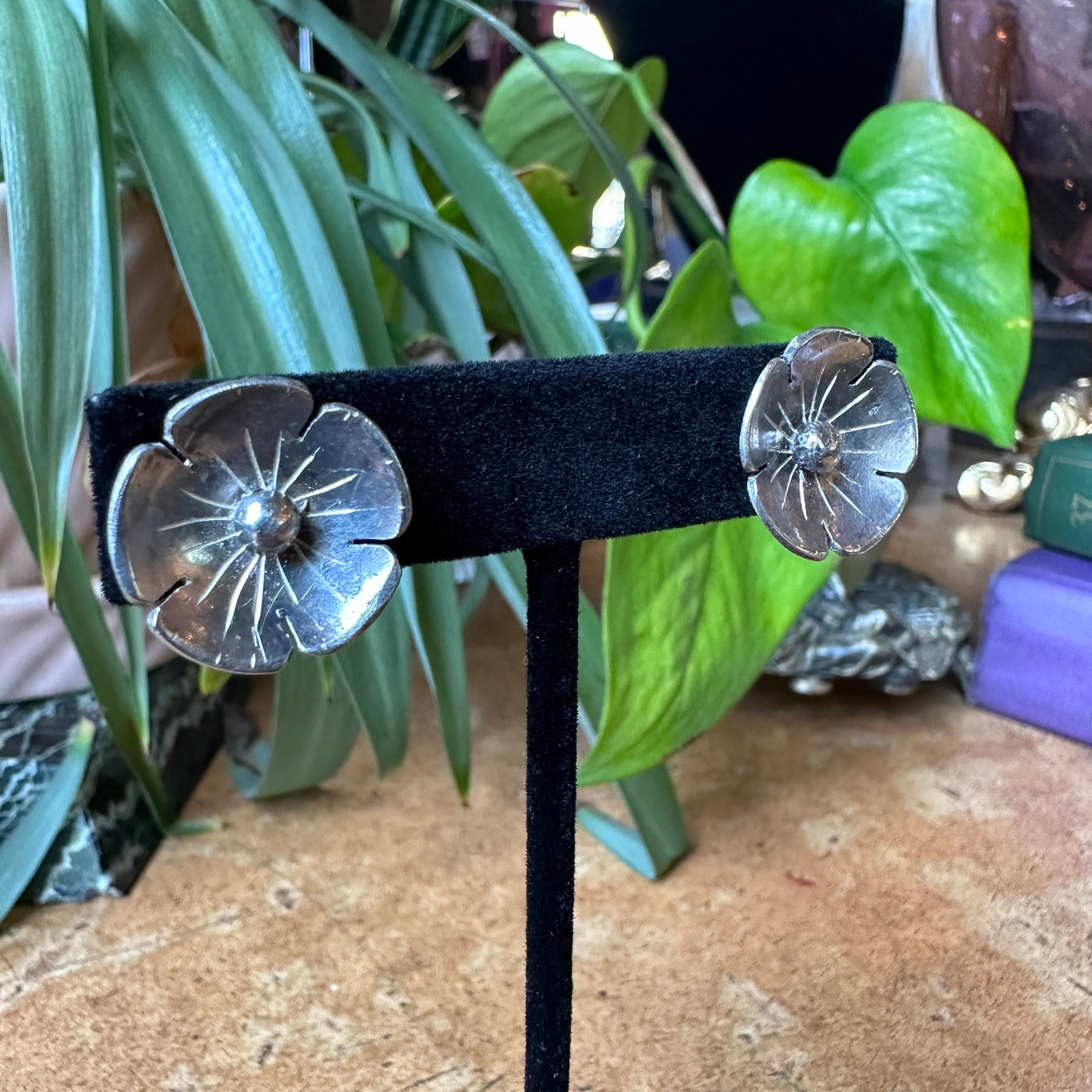 Sterling Silver Flower Screw-Back Earrings