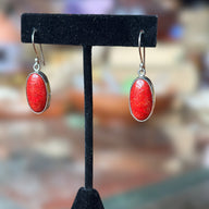 Sterling Silver Vintage Red Coral Cabochon Earrings